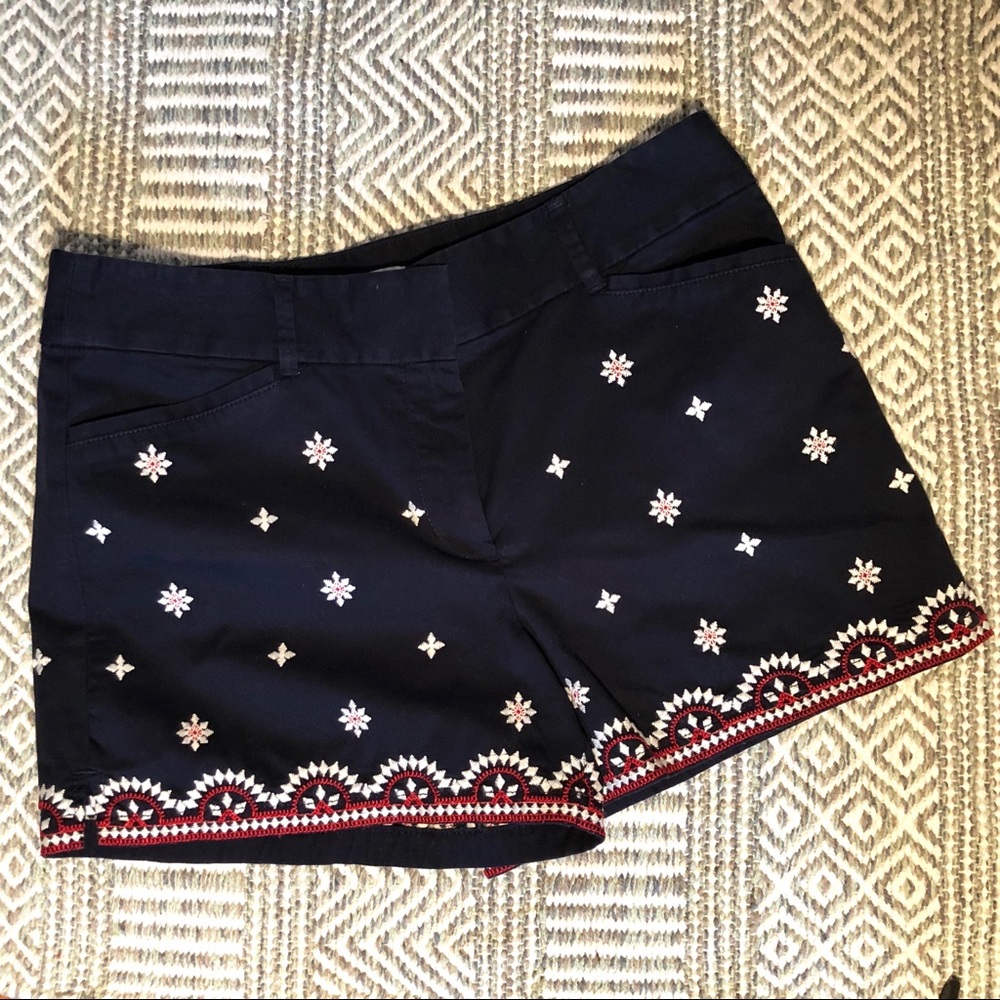 Loft 4” Shorts Size 8 Navy White Red Embroidery